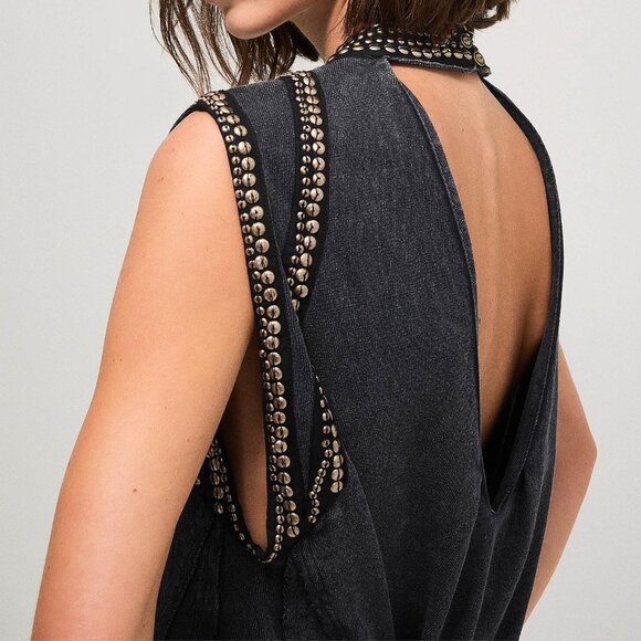 Free People Studded Open Back Loose Fitting Cami 100% Cotton - Picture 1 of 3
